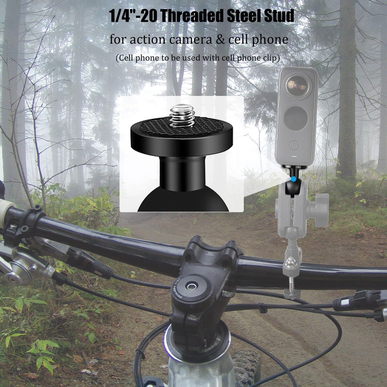 2PC Aluminum Alloy 1″ Ball Mount Adapter with 1/4″-20 Threaded 1 Inch, Black