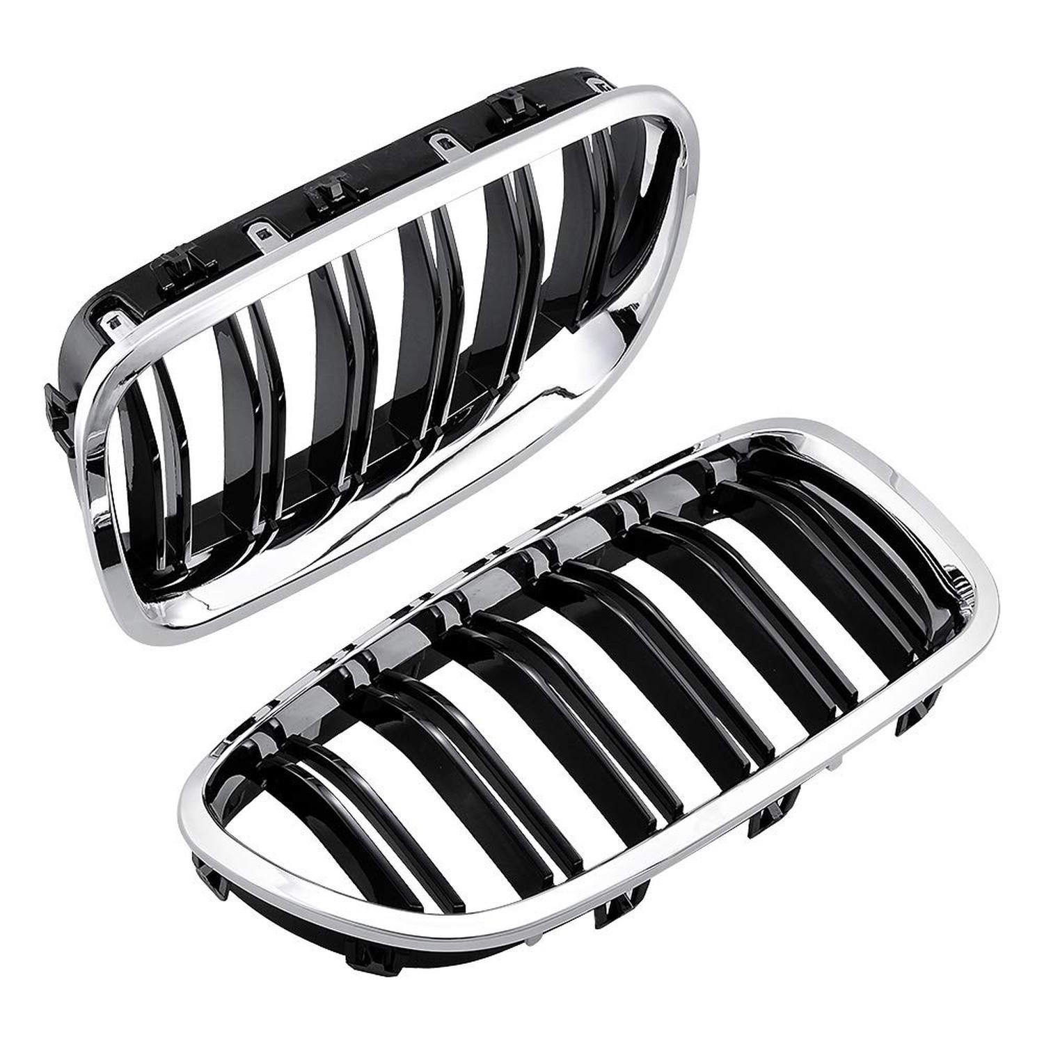Chrome Trim Glossy Black Dual Slats Front Kidney Grille Grill Compatible with…