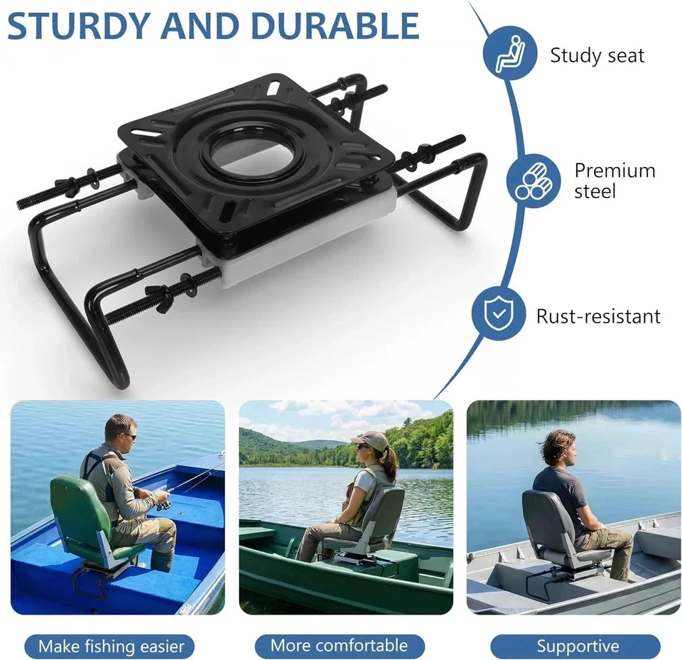 Adjustable Boat Seat Swivel Mount 7.5-18″ – Clamp-on Base for Jon Boat & Fishing