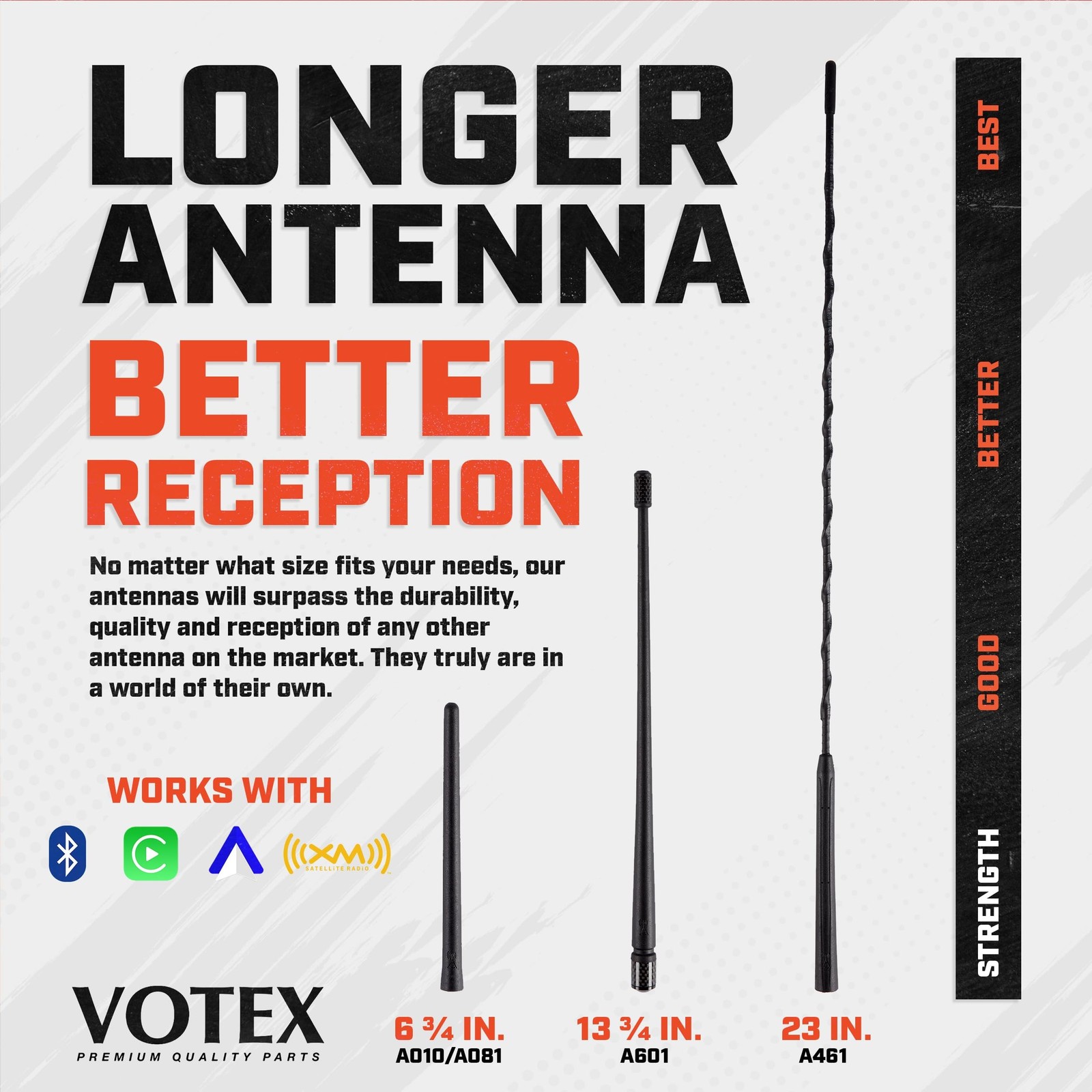 Votex – The Spartan – 13 3/4 Inch Rubber Antenna – USA Stainless Steel Thread…