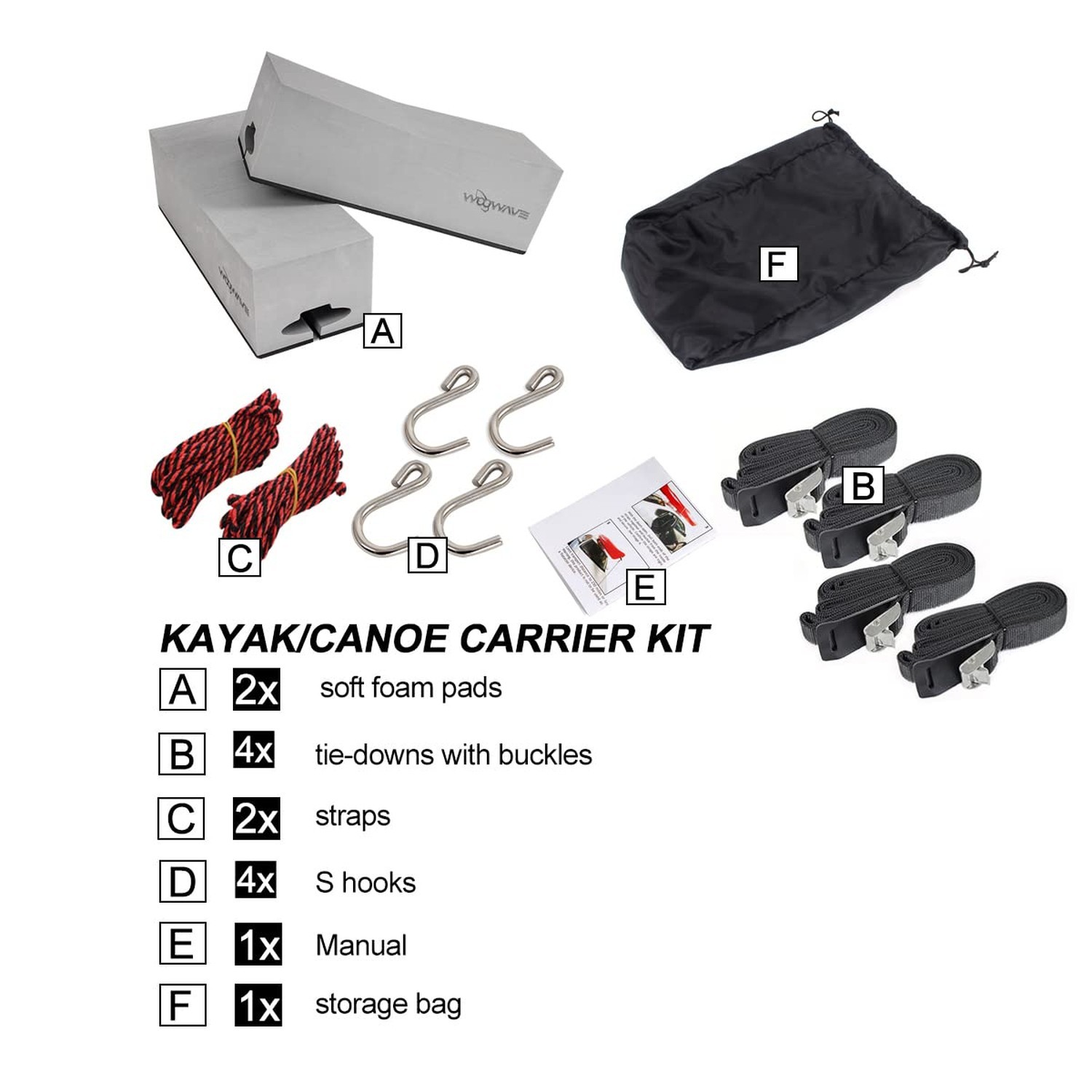 Deluxe Kayak Carrier Kit Universal Soft Standard Foam Block for Roof Racks Pa…