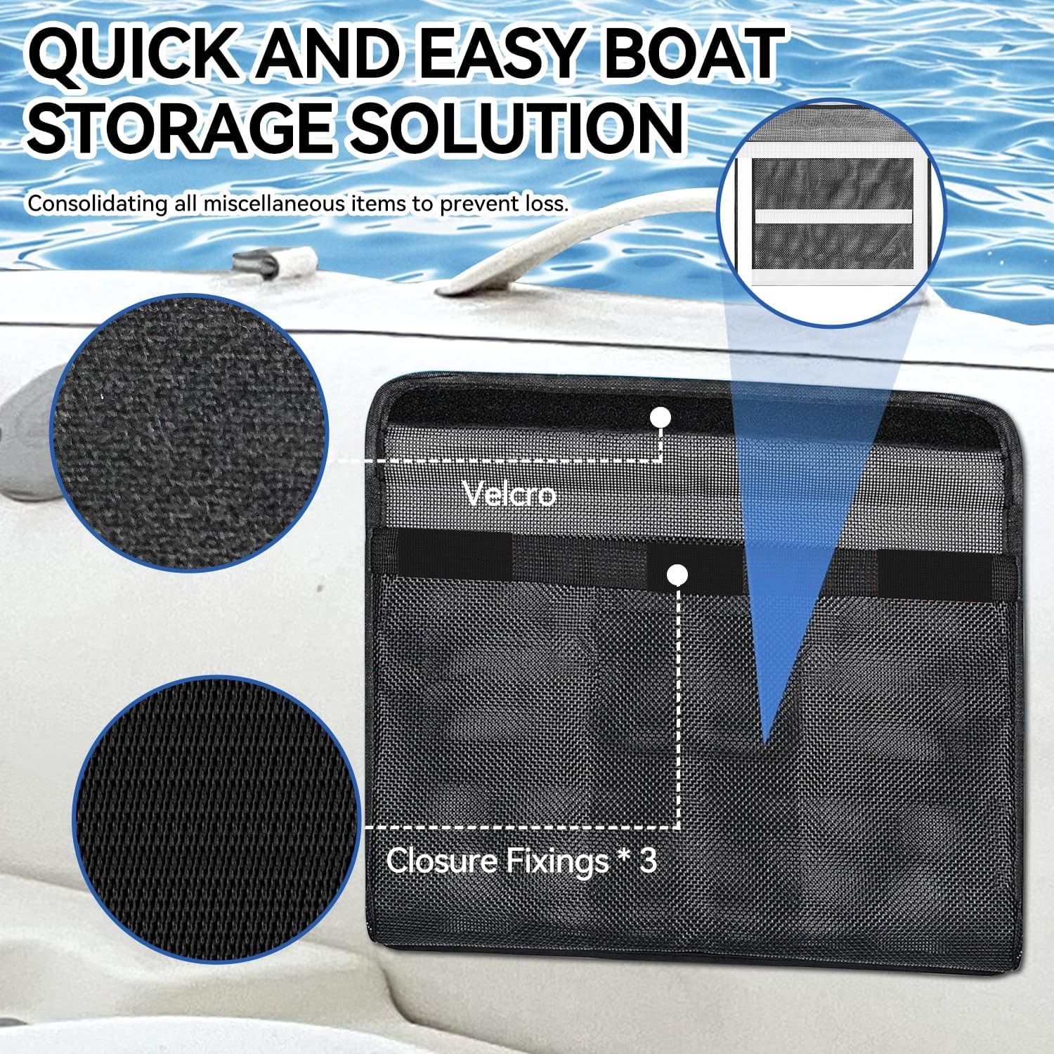 Boat Storage Bag Boat Storage Caddy Organizer Reflective Leak-Proof Mesh Bag W/