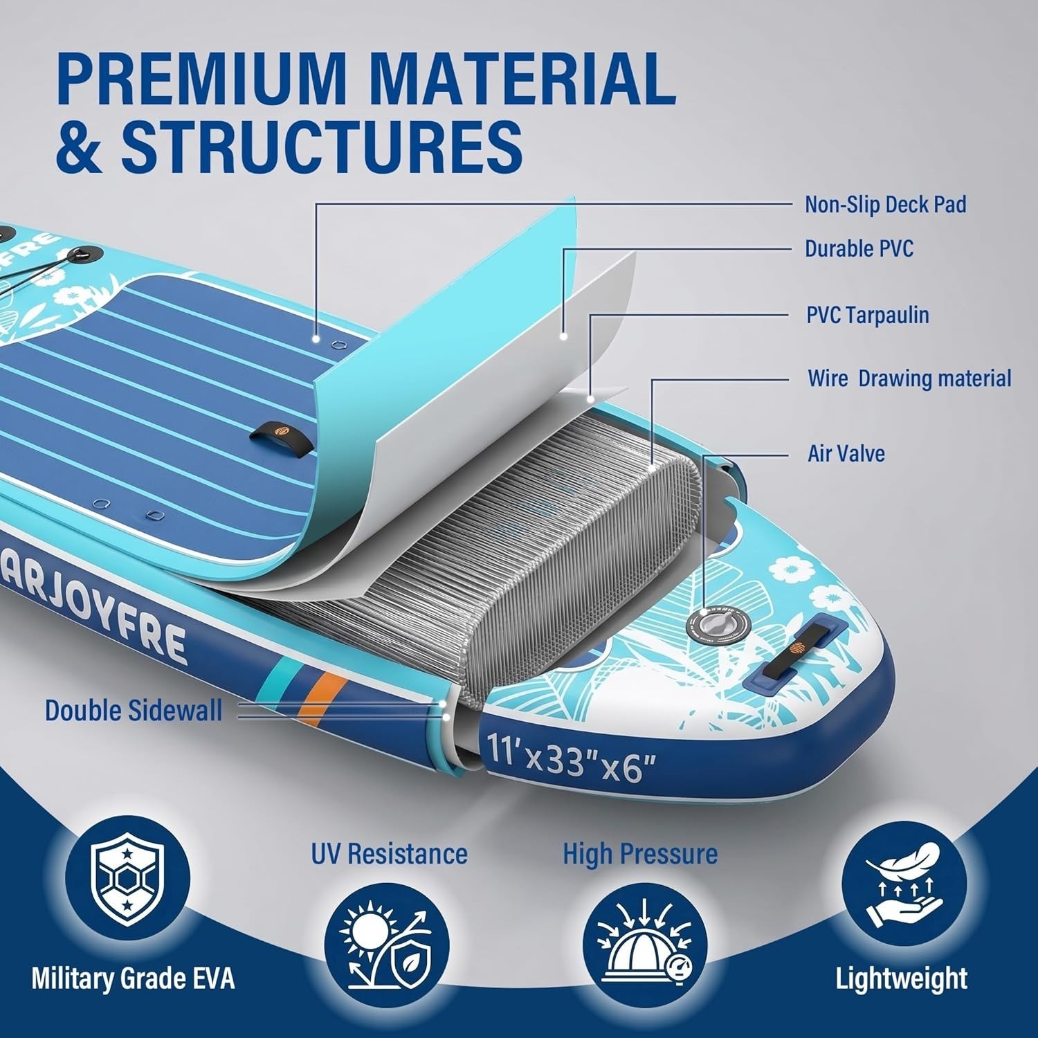 11FT Inflatable SUP Stand Up Paddle Board Wide Surfboard Adults Youth Ocean Lake