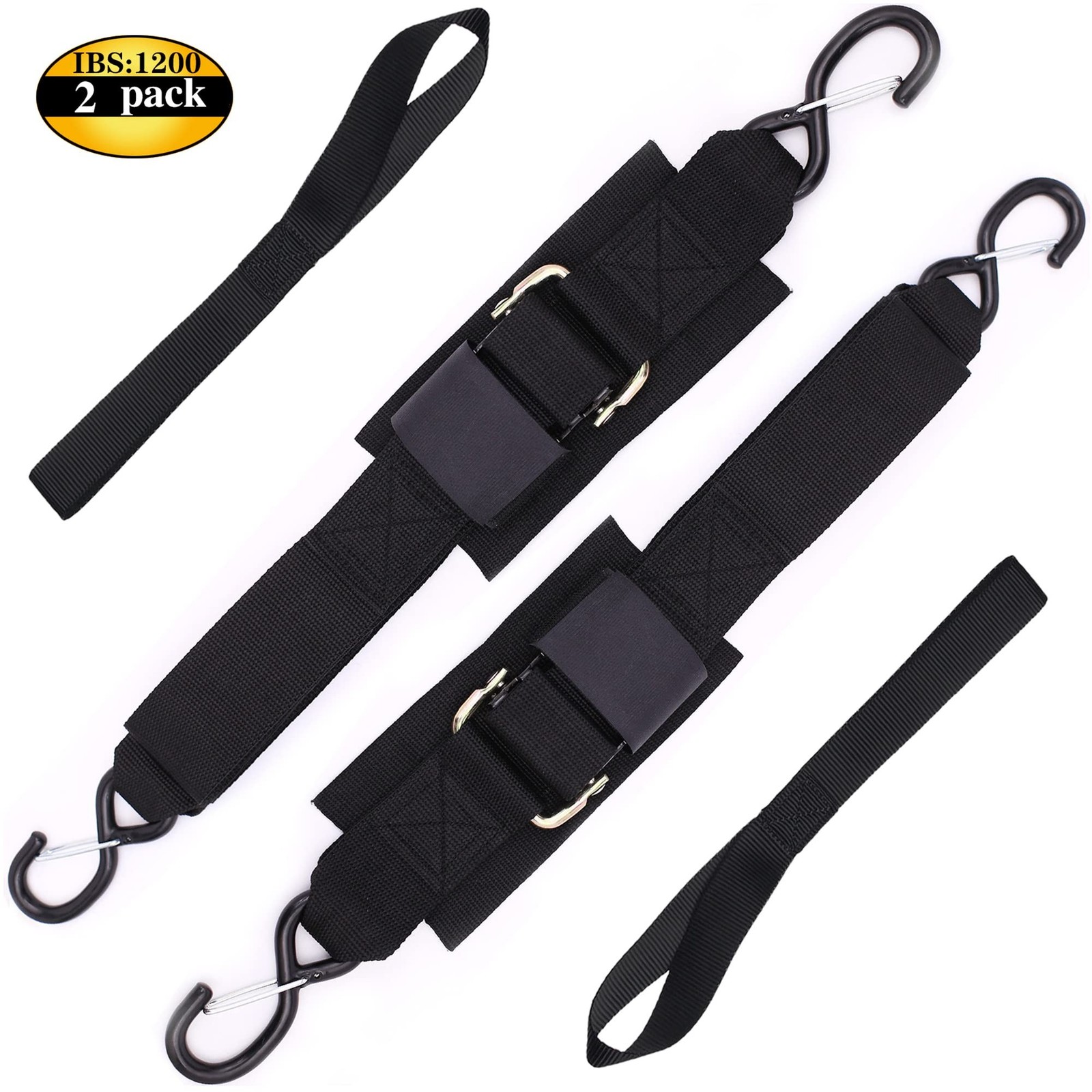 Boat Trailer Straps Transom Tie Down Straps with Latching Hooks and Soft Loop…