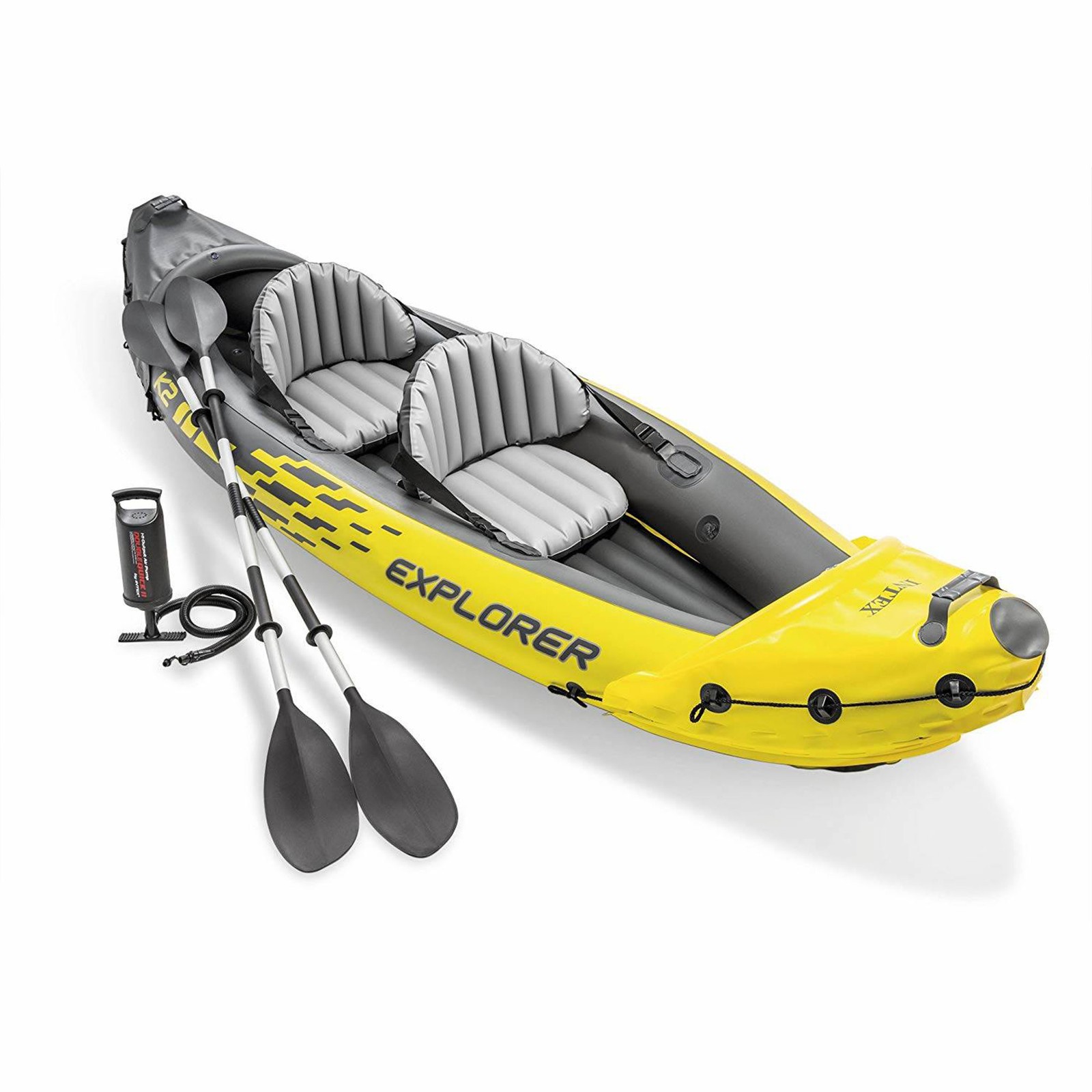 INTEX Explorer K2 Inflatable Kayak w/ Aluminum Oars & Pump,Yellow (Open Box)