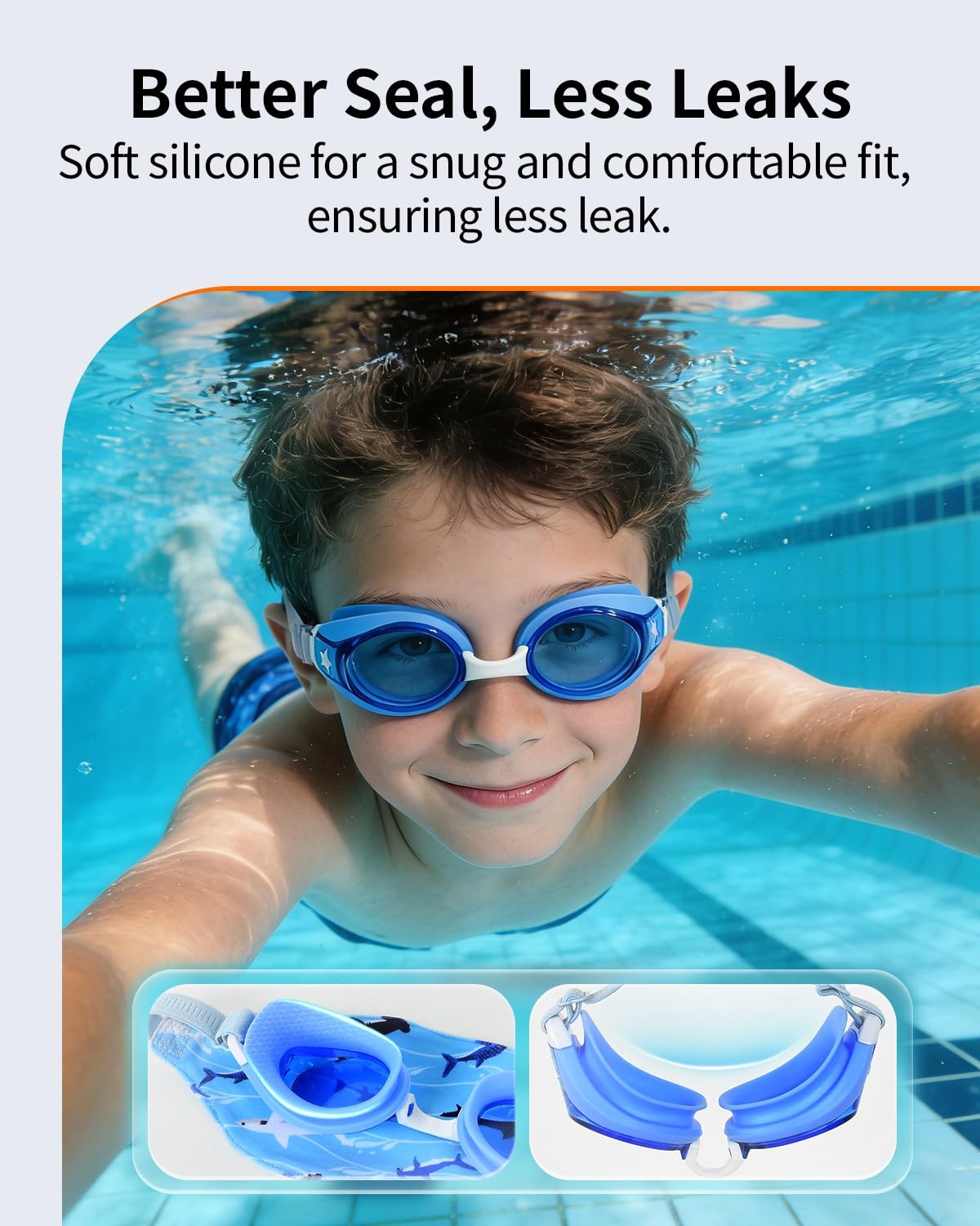 Pixel Panda Kids Swim Goggles with Fabric Strap for 3-12, 1pc – Blue