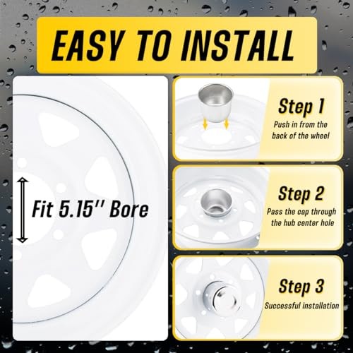 2Pcs 5.15″ Push Through Wheel Center Caps Stainless 5.15″ Hub 4.45″H Chrome