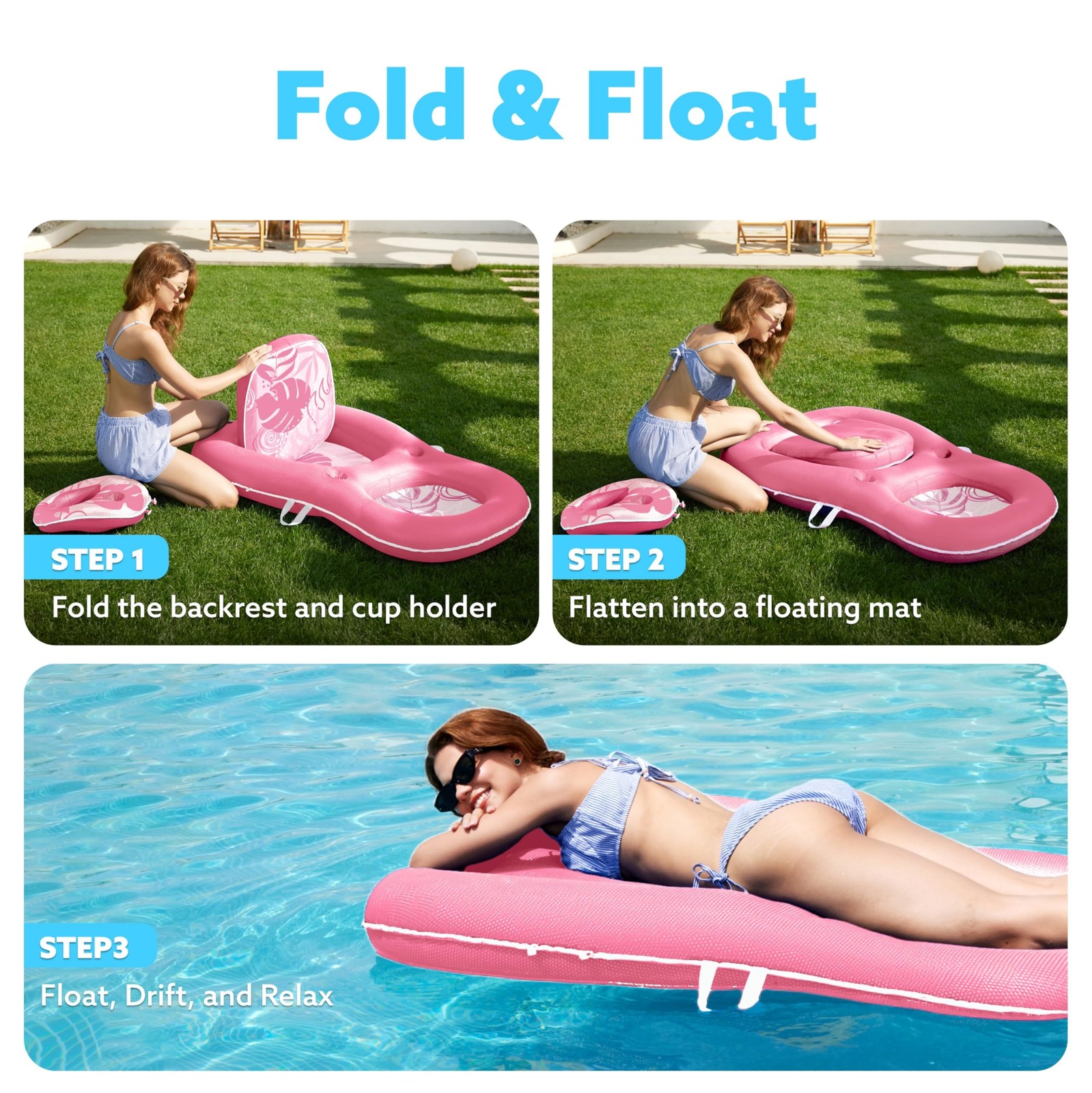 SLOOSH Pool Floats Lounger Adult, Fabric Pool Floaties Lounge Convertible 2-i…