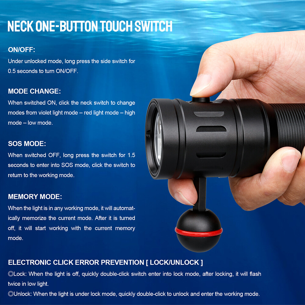 Trustfire 2350Lumen LED Diving Light Underwater 100M Scuba Flashlight For Video
