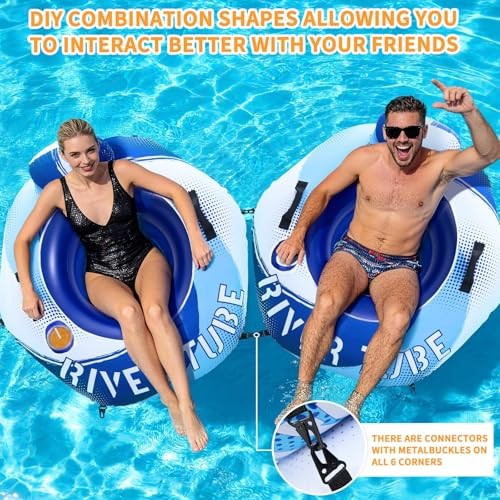 54”Heavy Duty River Tube with Canvas Cover Large Pool Floats Adults Blue