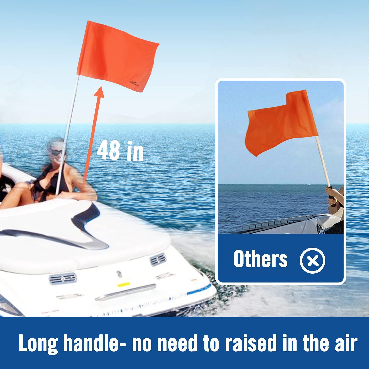 Affordura Water Ski Flag 48 Inch Orange Boat 18 inches x 12 inches,