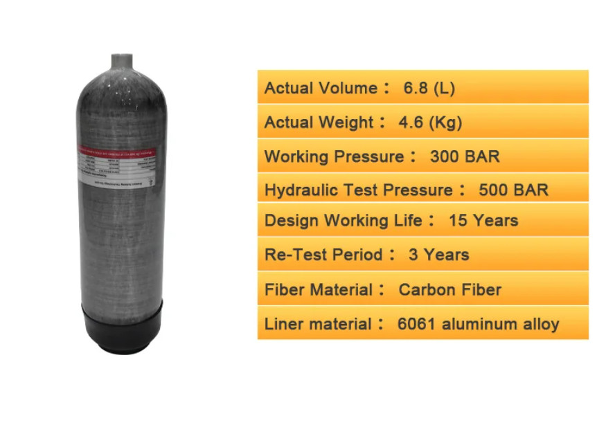 6.8L Carbon Fiber Cylinder HPA Tank Fill Station Regulator Scuba Diving 4500PSI