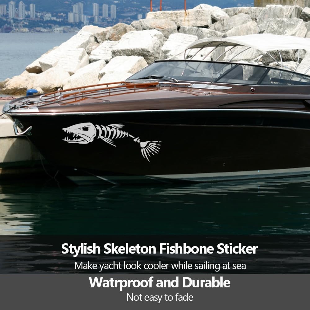 8″ W x 28″ L Large Size Boat Skeleton Fish Decals – Marine Shark Bone Decorat…