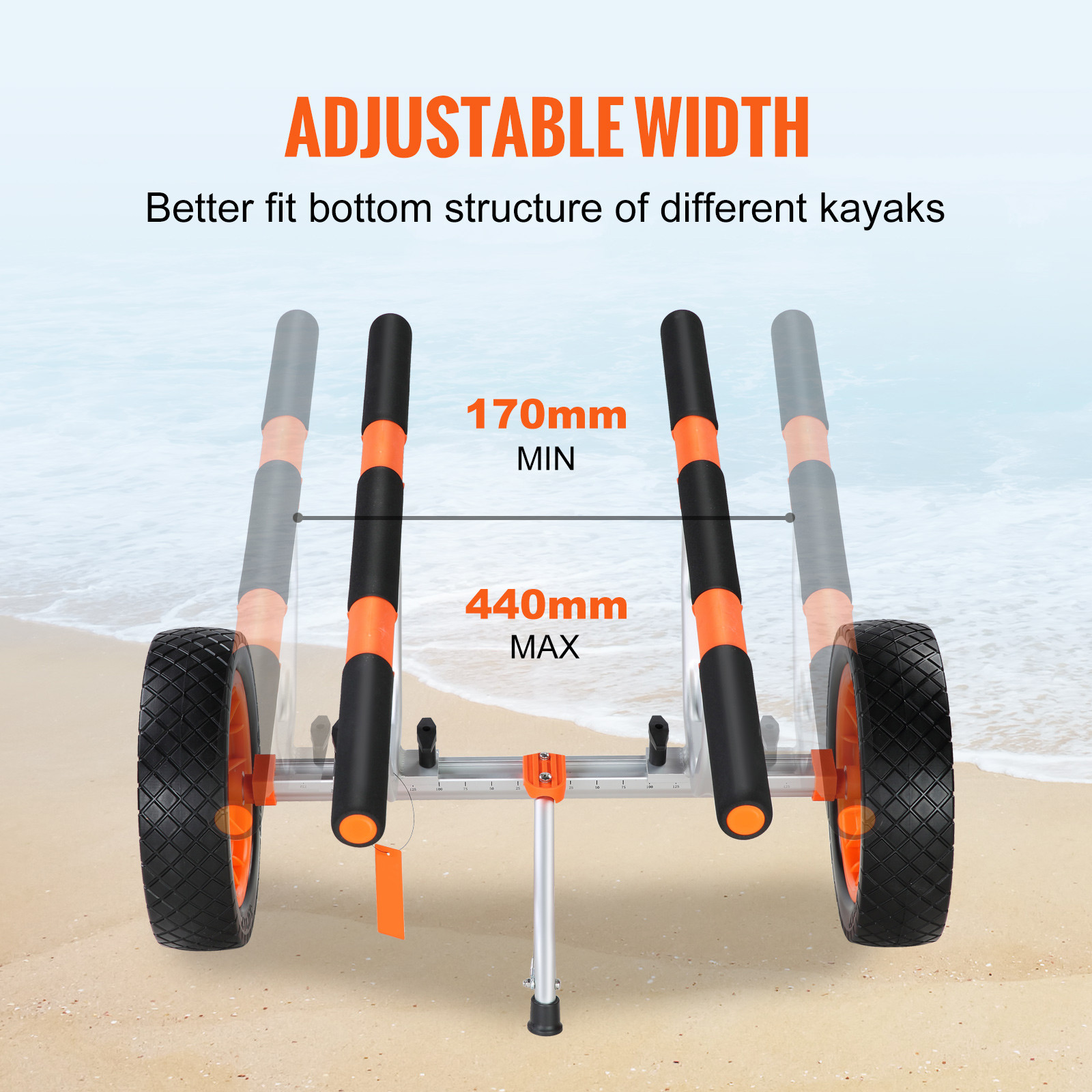 Adjustable Kayak Cart Canoe Boat Carrier 450lbs Load with 12” Solid Tires