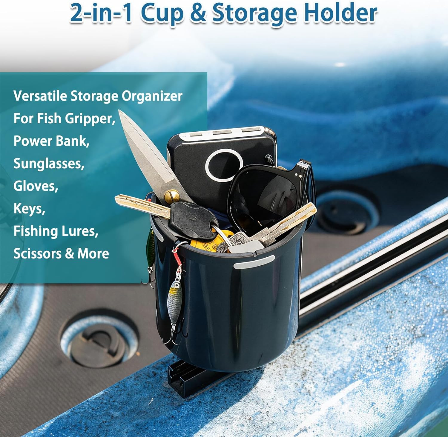 Upgraded Kayak Cup Holder with Track & Clamp Mount, 360° Adjustable Cup Holder F