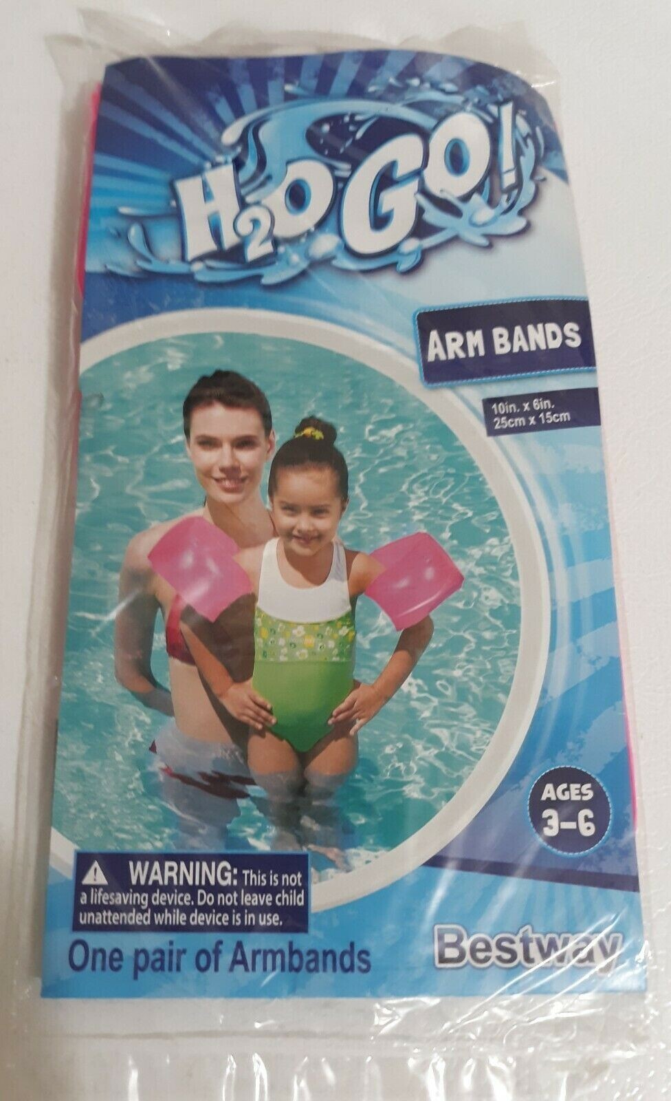 New Inflatable Swim 1 PAIR Arm Bands, Bestway H2O Go 10IN by 6IN Pink AGES 3-6