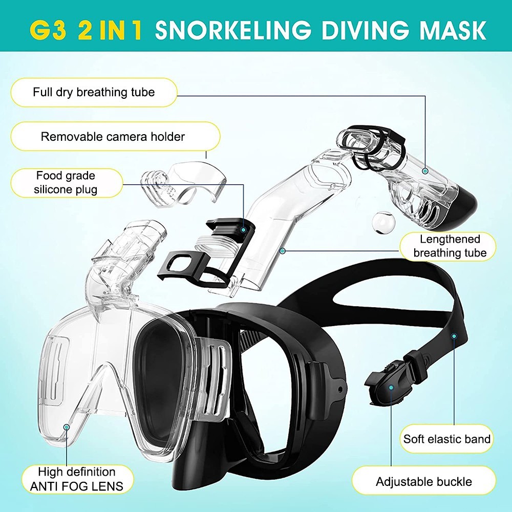 Adult Snorkel Set Mask Anti-Fog Panoramic Tempered Glass Diving Gear