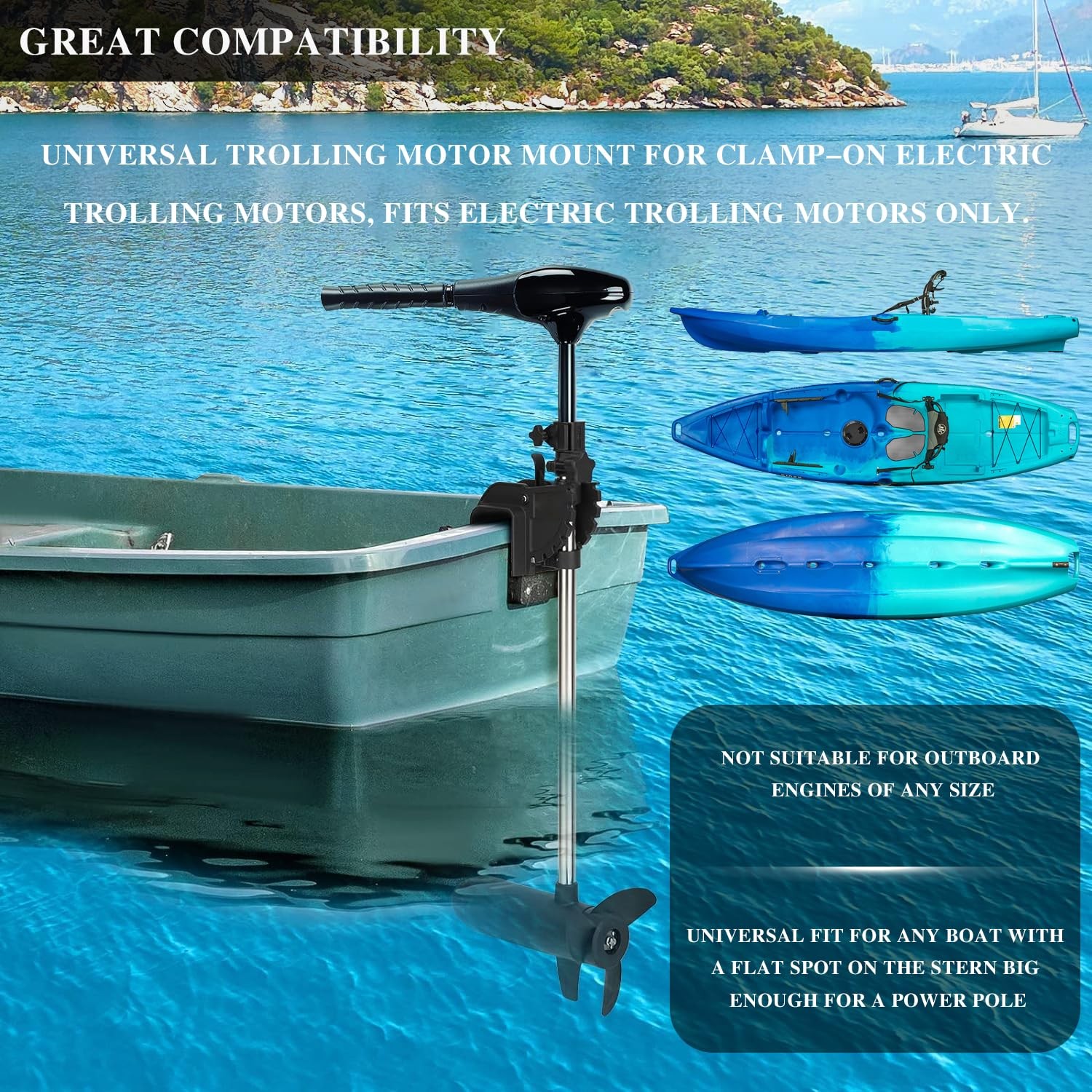 Universal Transom Trolling Motor 8.5 inches x 5 x 6.8 inches, black