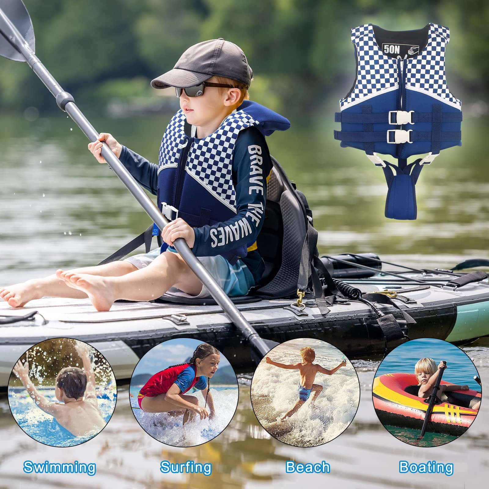 Swim Vest for 20-70 Pounds Boys and Girls, Easy On/Off Zipper, Swimming Jacke…