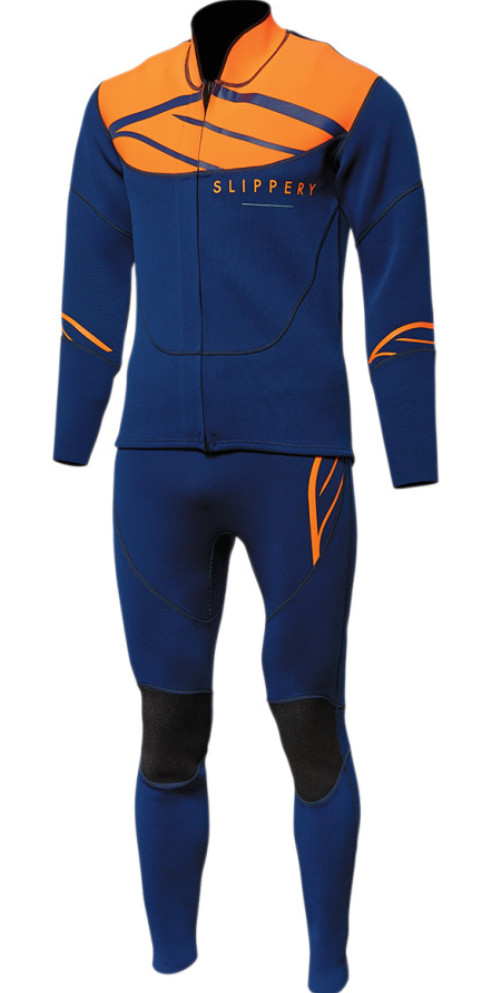 SLIPPERY BREAKER JOHN & JACKET FULL NEOPRENE WETSUIT NAVY/ORANGE MEN’S 2X-LARGE