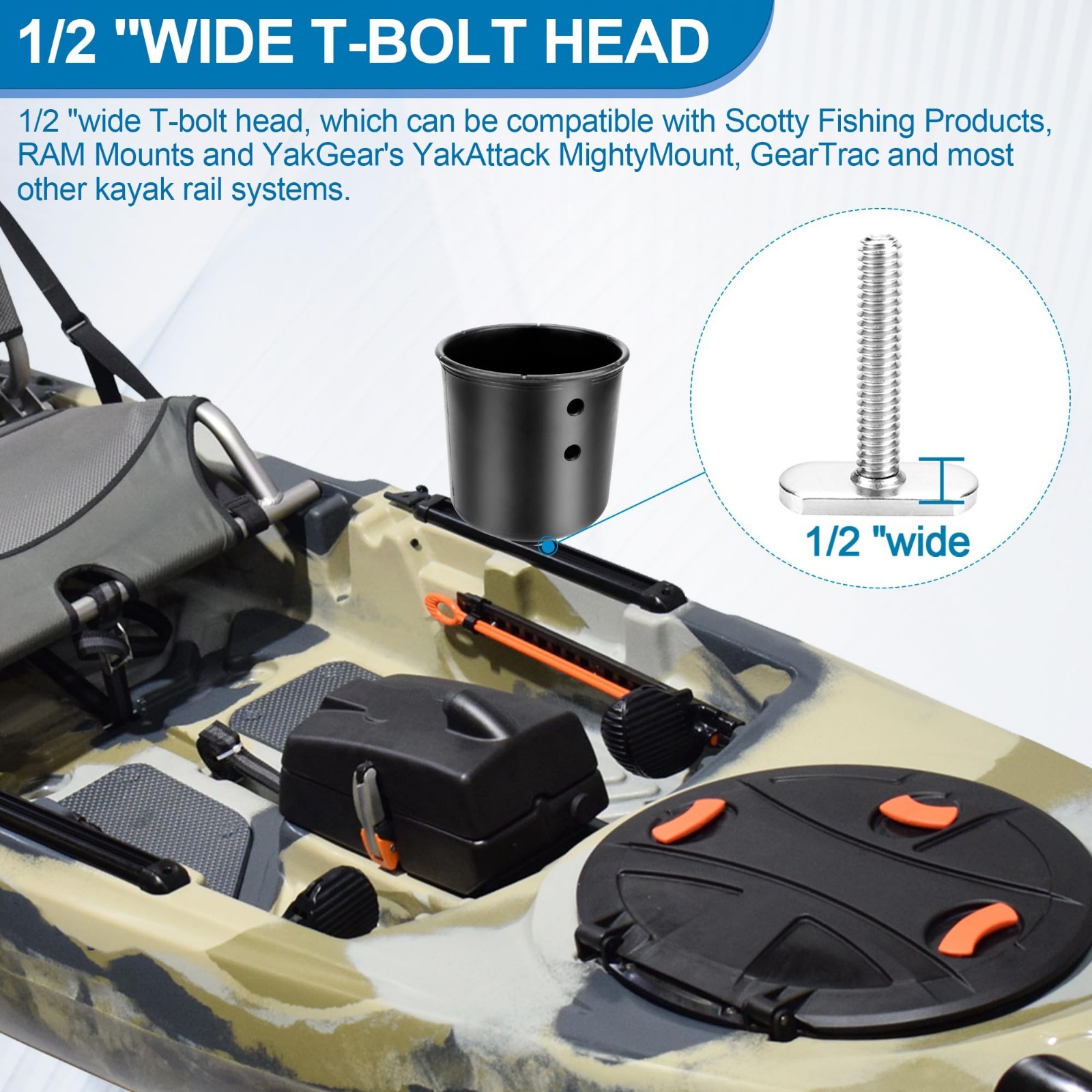 Multi-Functional Kayak Cup Holder & Phone Holder, Track Mount Drink & Bottle Hol