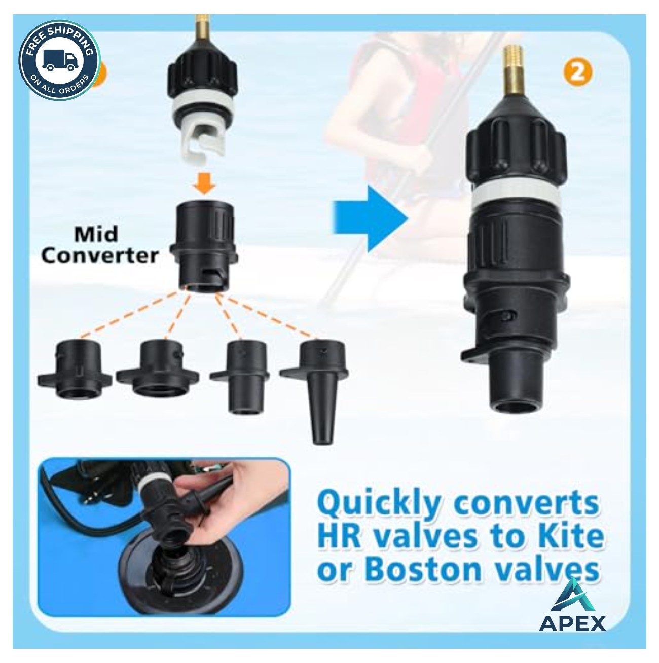 Inflatable Pump Adapter Kit 11 Piece Valve Nozzle Set for SUP Kayak Boat Dinghy