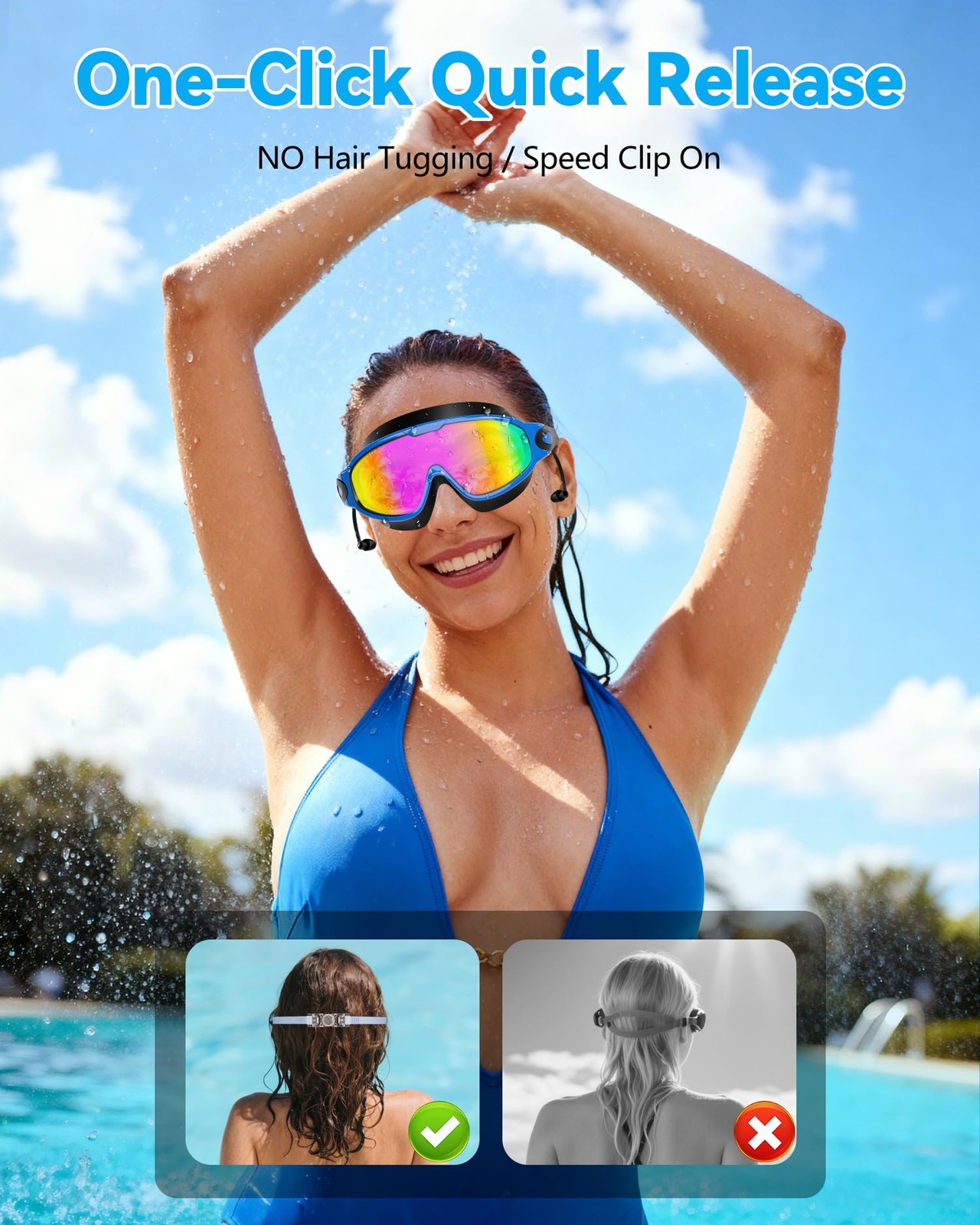 Swimming Goggles for Adult Kids Wide View Anti-Fog UV w/ Earplugs Nose Clips