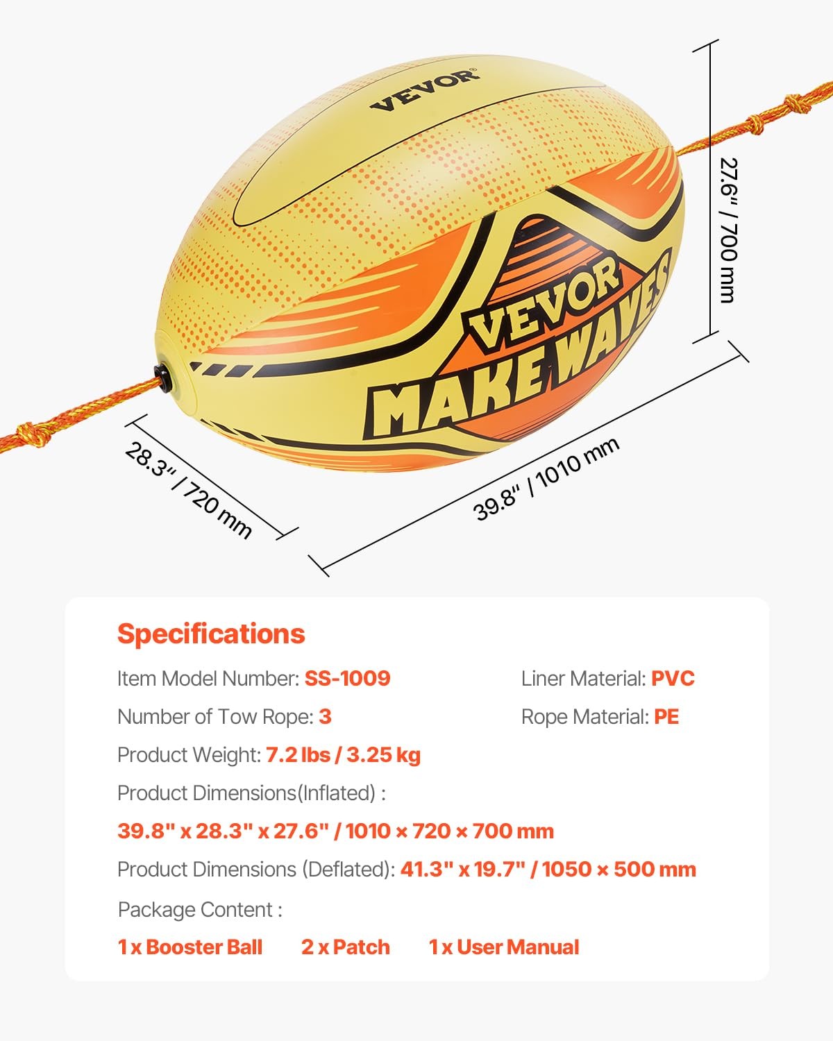 Vevor Booster Ball Towable Tube Rope Performance Ball Thickened Pvc Inflatable