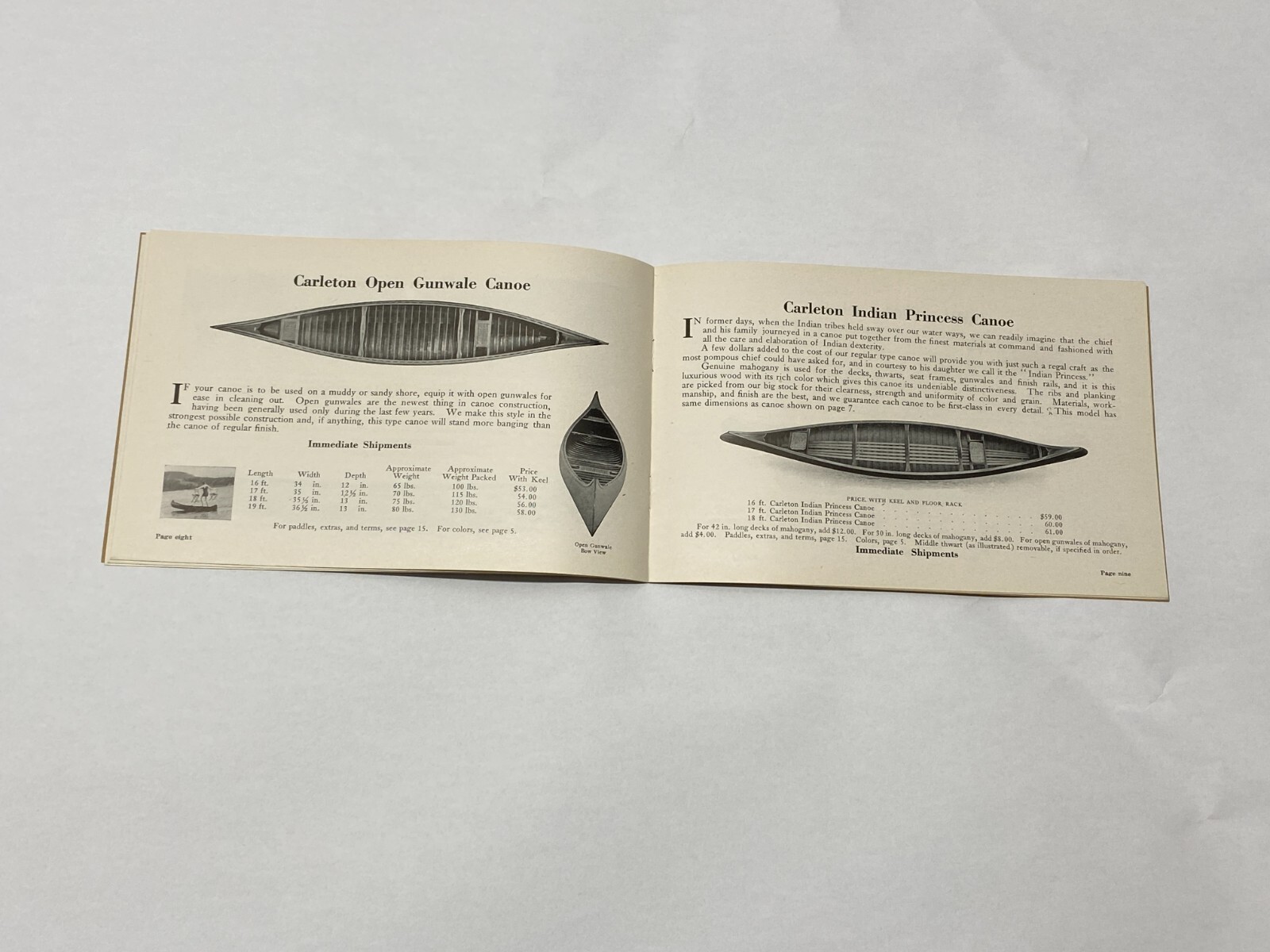 1919 Carleton Canoe Catalog / Booklet Old Town MAINE ME Canvas Paddles Seats C