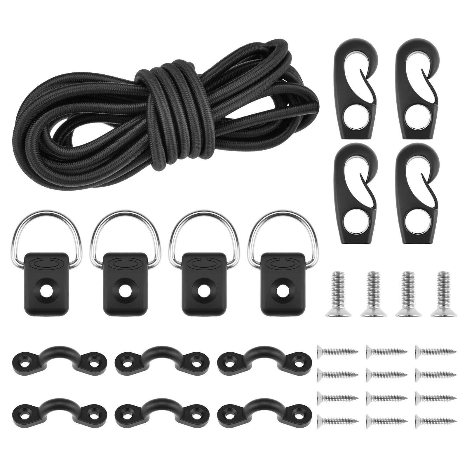 Kayak Deck Rigging Kit 9.8 Ft Bungee Cord Hooks D-Rings Tie Down Pad Eyes