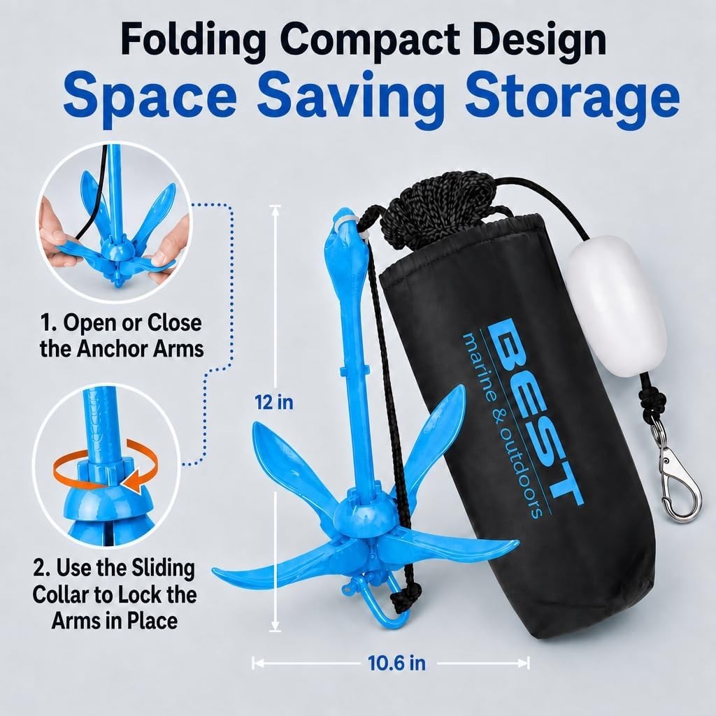 3.5 Pound Folding Kayak Anchor Kit for Secure Hold in Various Water Conditions