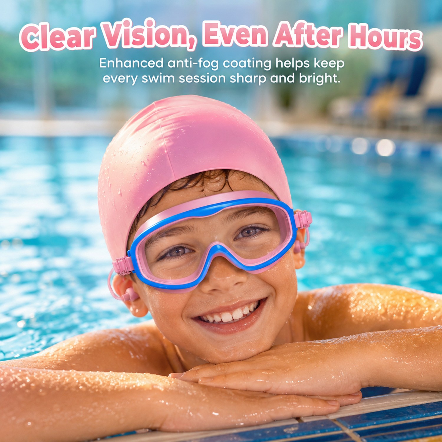 2PCS Kids Swimming Goggles And Swim Cap Set for 3-15 UV Protection Anti-Fog Pool