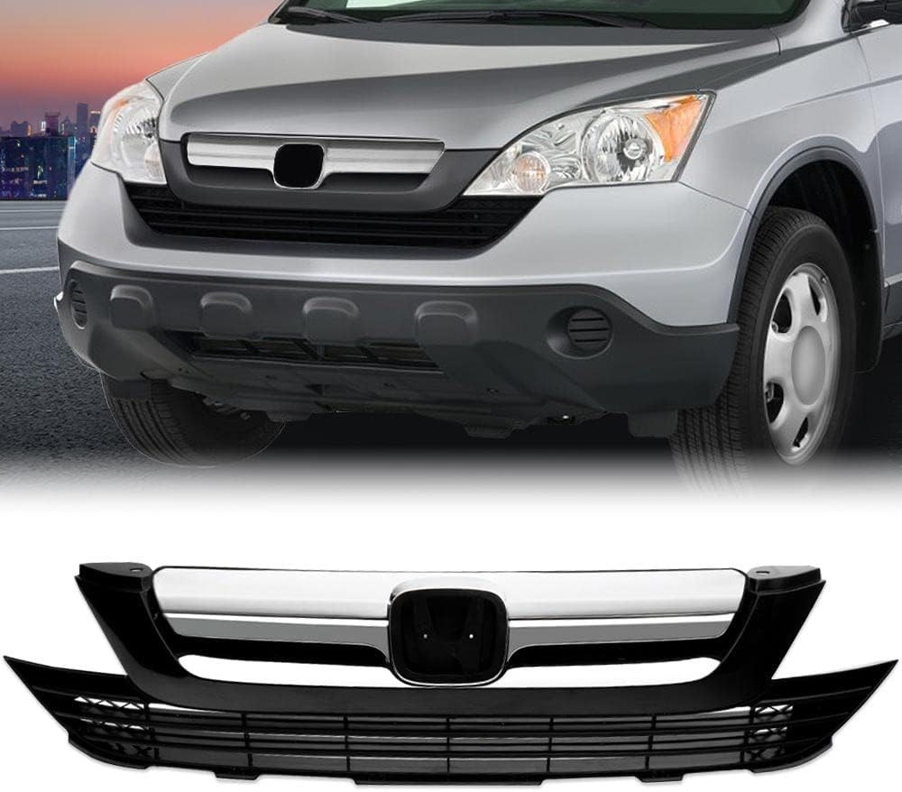 Upper & Lower Grille Set Fit Honda CR-V 2007-2009, Black Chrome | Grill Trim Fi