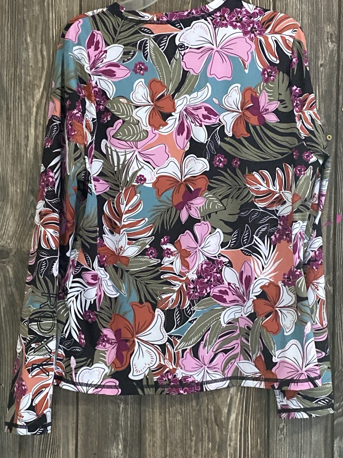 Roxy Womens Floral Long Sleeve Rash Guard Swim Top Shirt, Size Large (L/G)