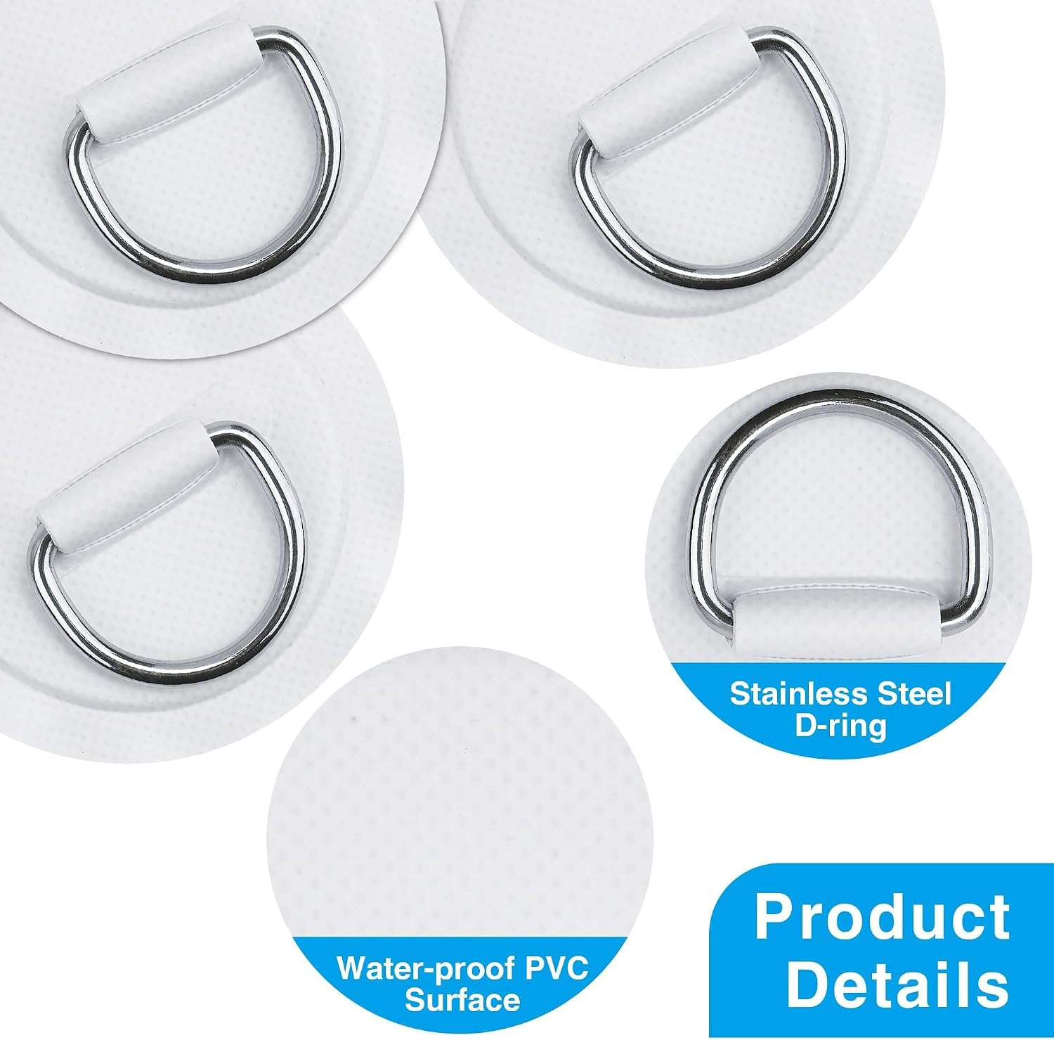 Stainless Steel D-Ring Patch Kit, PVC Paddle Board D-Rings for Kayak, Inflatable