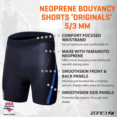 ZONE3 Neoprene Buoyancy Shorts ‘Originals’ 5/3mm Medium, Black/Blue