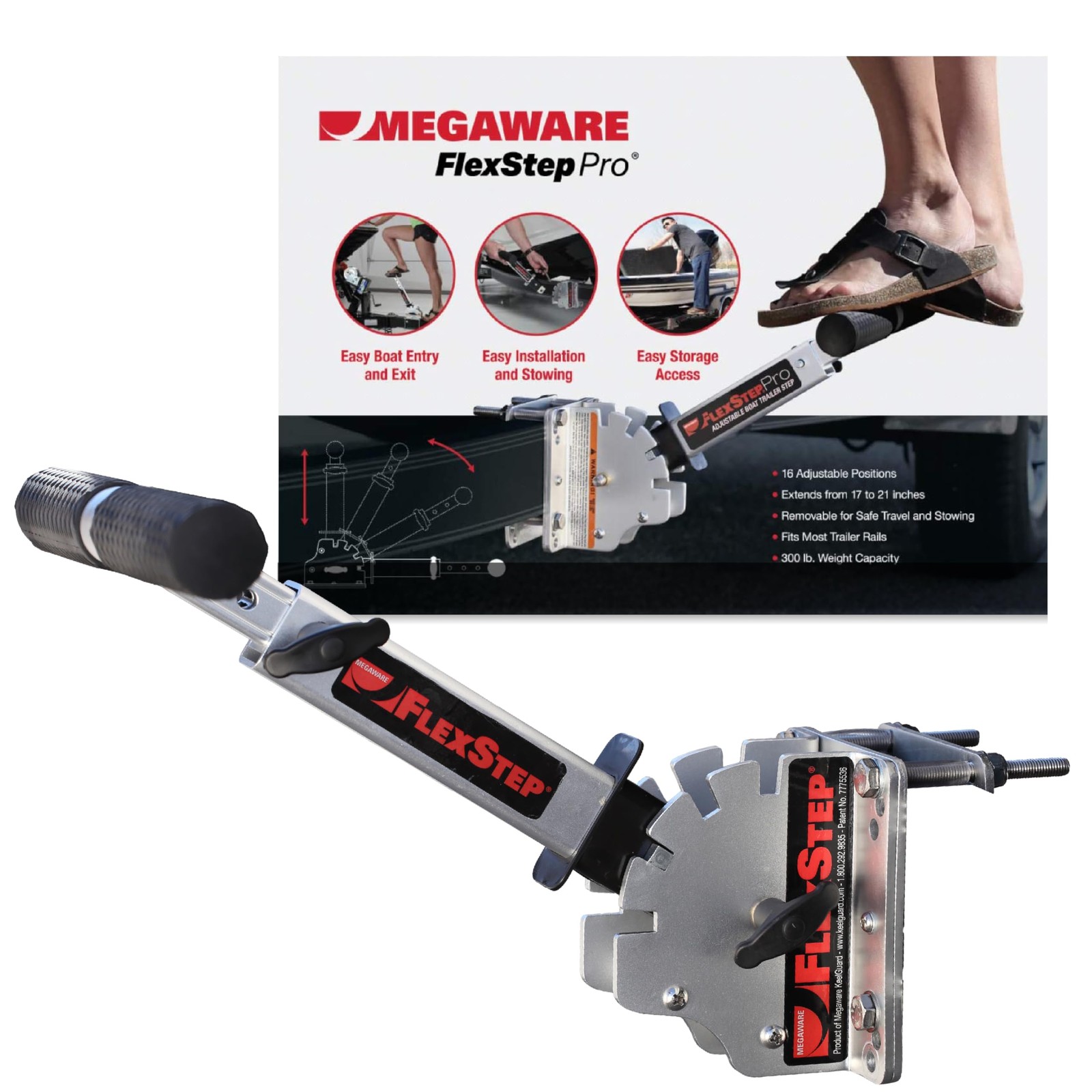 MEGAWARE KEELGUARD FlexStep Pro Boat Trailer Step, 16 Standard, Raw Aluminum