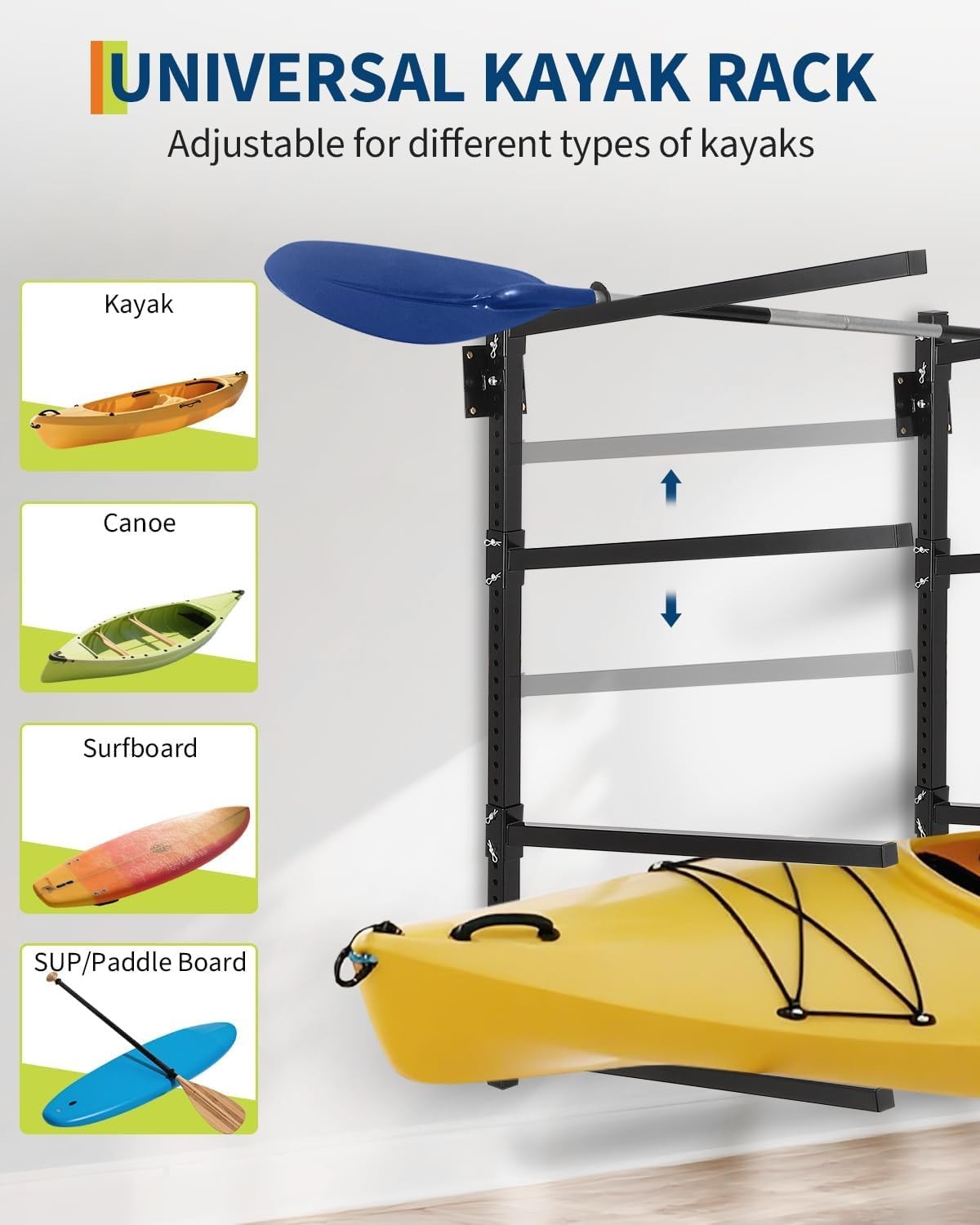Garvee Wall Mounted Kayak Rack for 4,Adjustable Kayak Wall Mount Rack 400 LBS