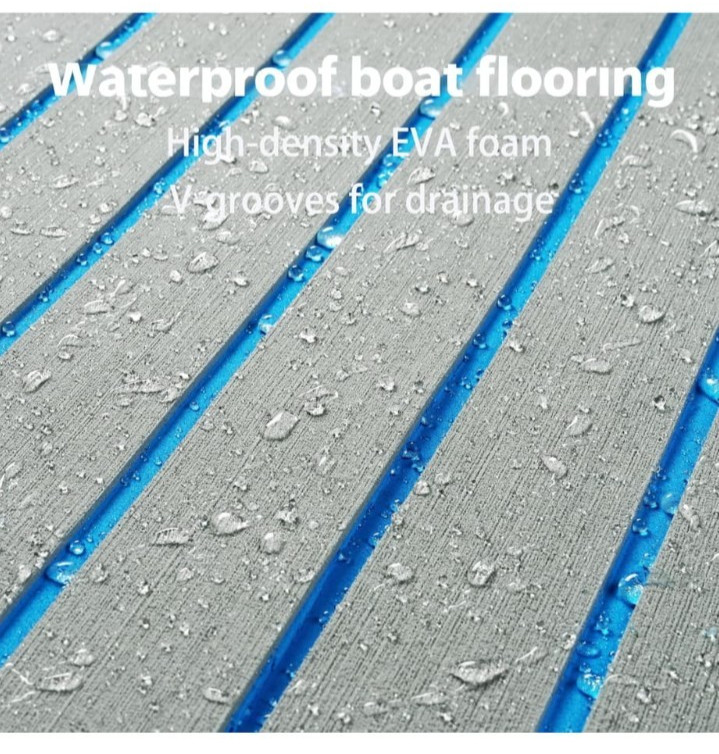 6mm EVA Foam Boat Flooring Sheet Faux Decking Mat Gray Blue Self Adhesive 94″