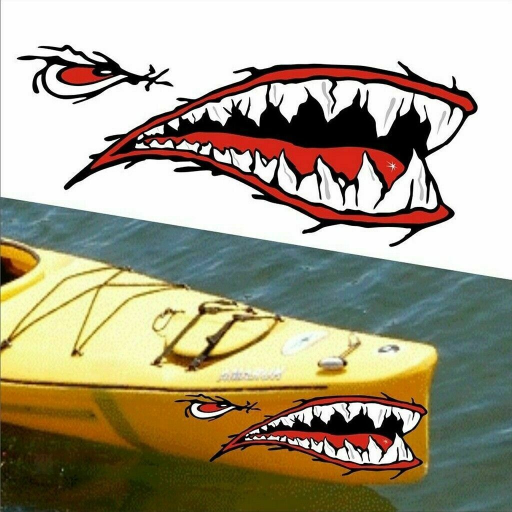 2pcs Shark Mouth Teeth Graphic Stickers Decal Kayak Car Side Door Fender