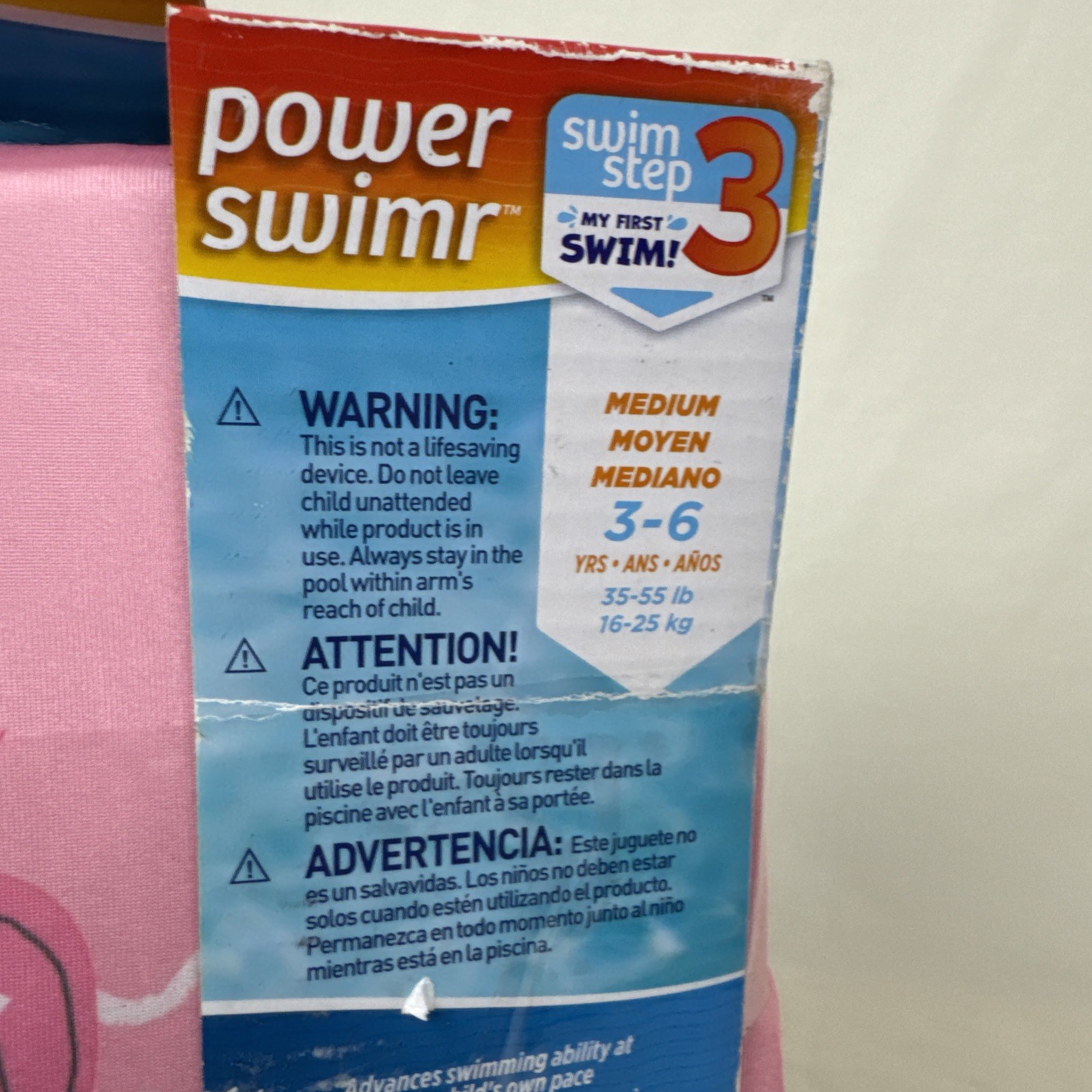 SWIMWAYS POWER SWIMMER 3-6 years 35-55 LBS SZ Medium Swim Step 3 Aid Float Vest