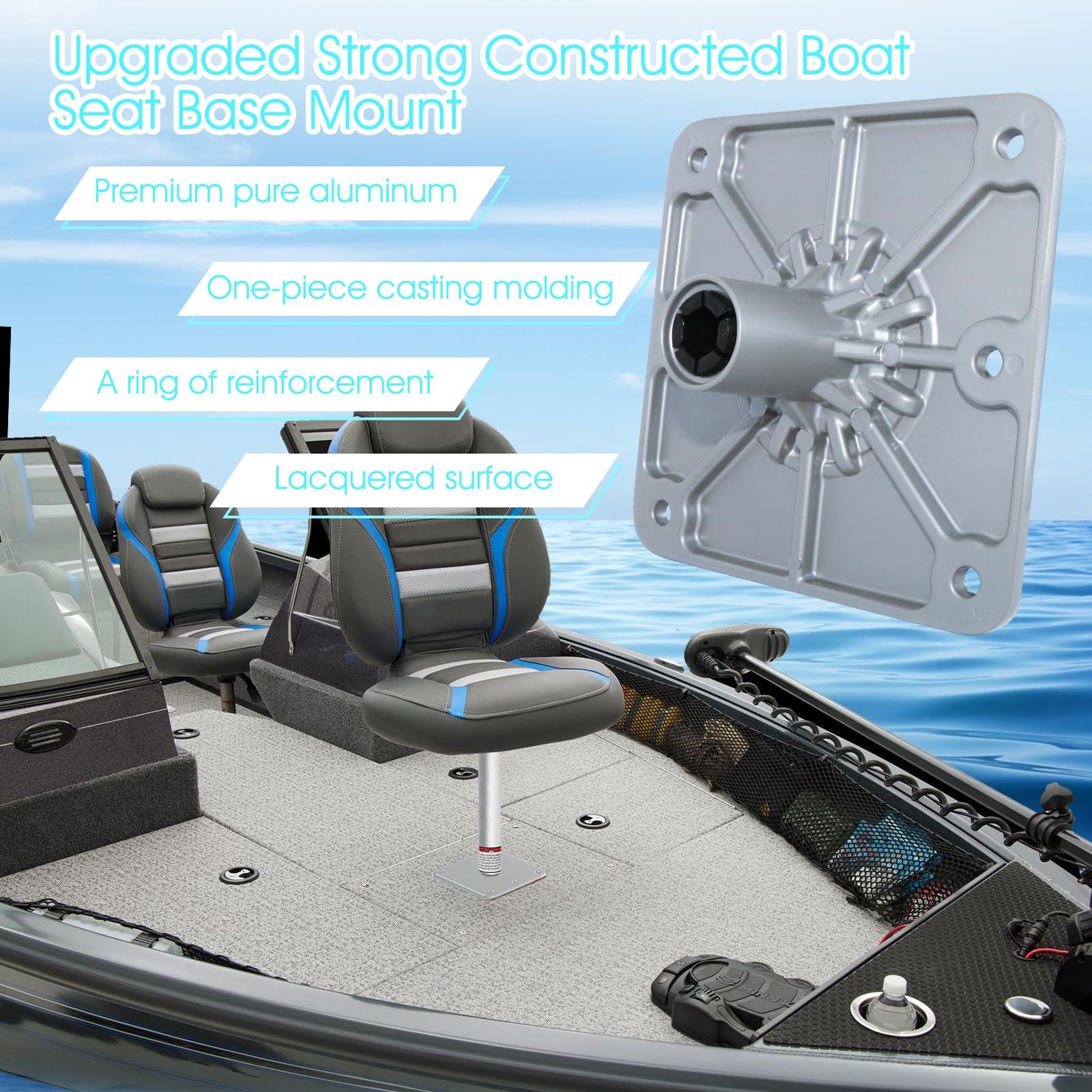 Boat Seat Base Mount Boat Seat Pedestal Base Mount Plate for 3/4″ Pin Post So
