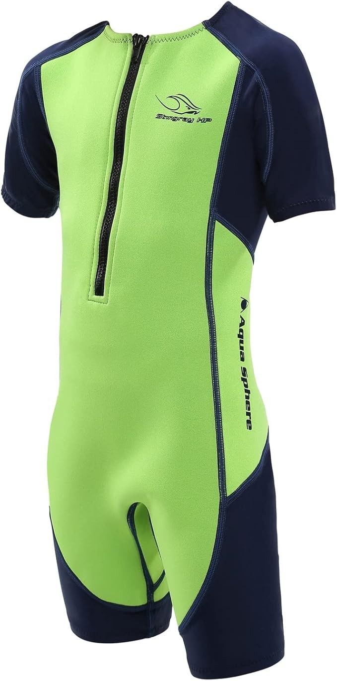NEW Kids Aqua Sphere Stingray Wetsuit Short Sleeve Green Navy Swim Sz 4 Years