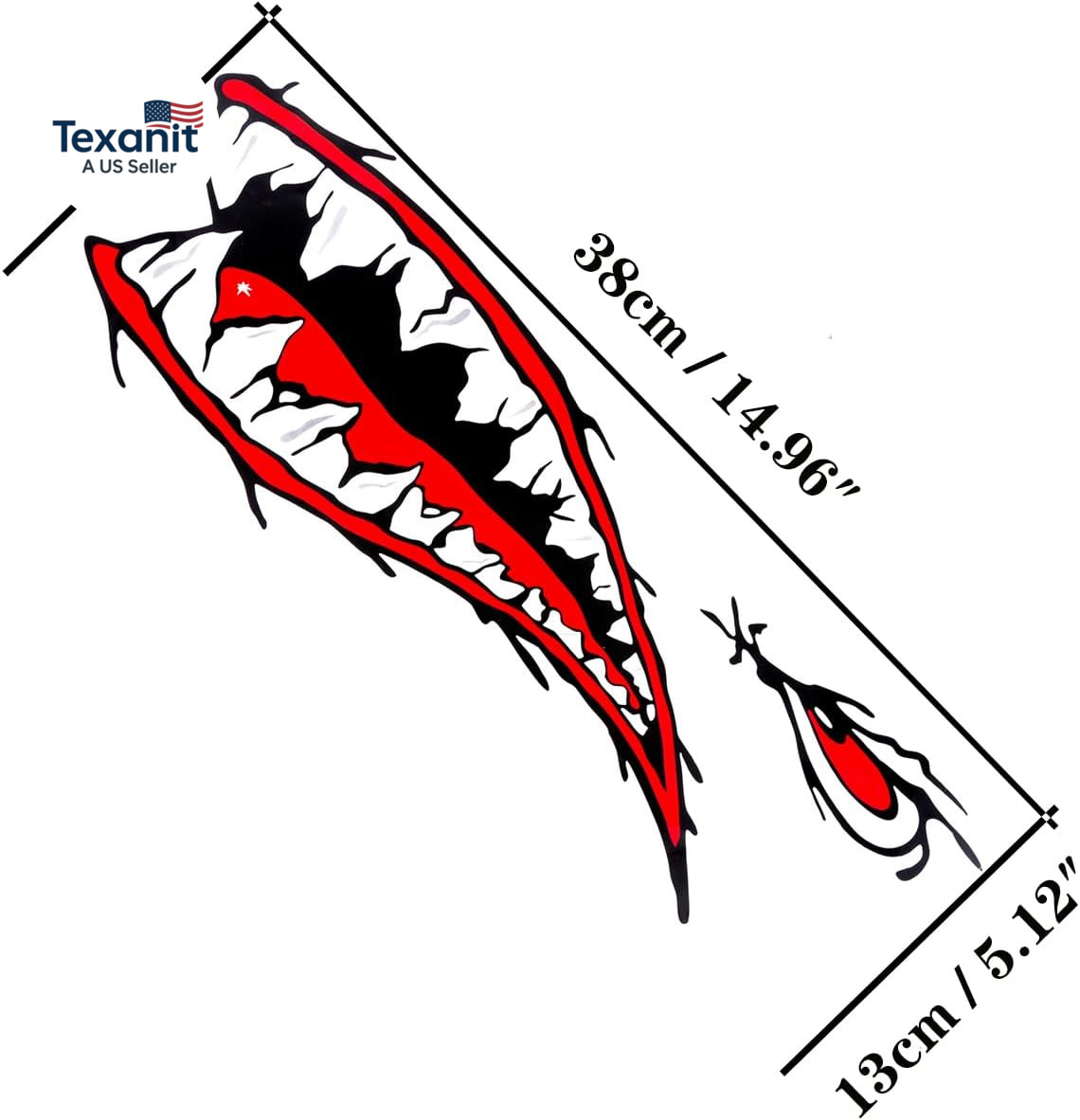 2Pcs Shark Teeth Mouth Kayak Stickers，Kayak Decals Waterproof DIY Funny Graphics