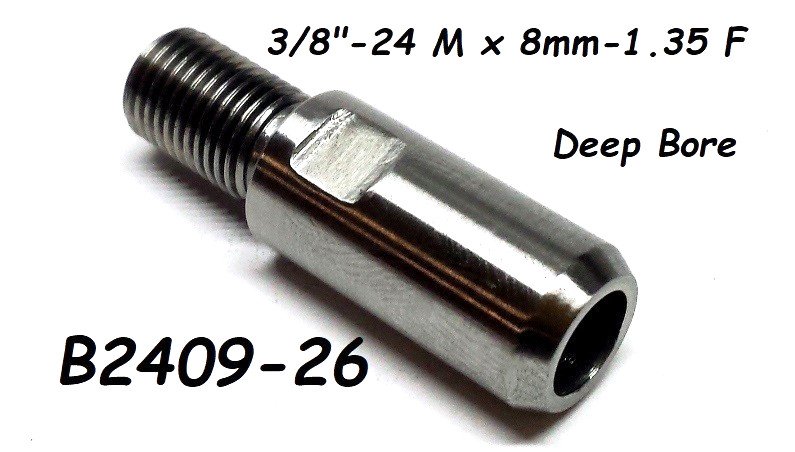 B2409-26 Adapter 3/8″-24 Male x 8 mm -1.25 Female DEEP BORE Stainless polespear