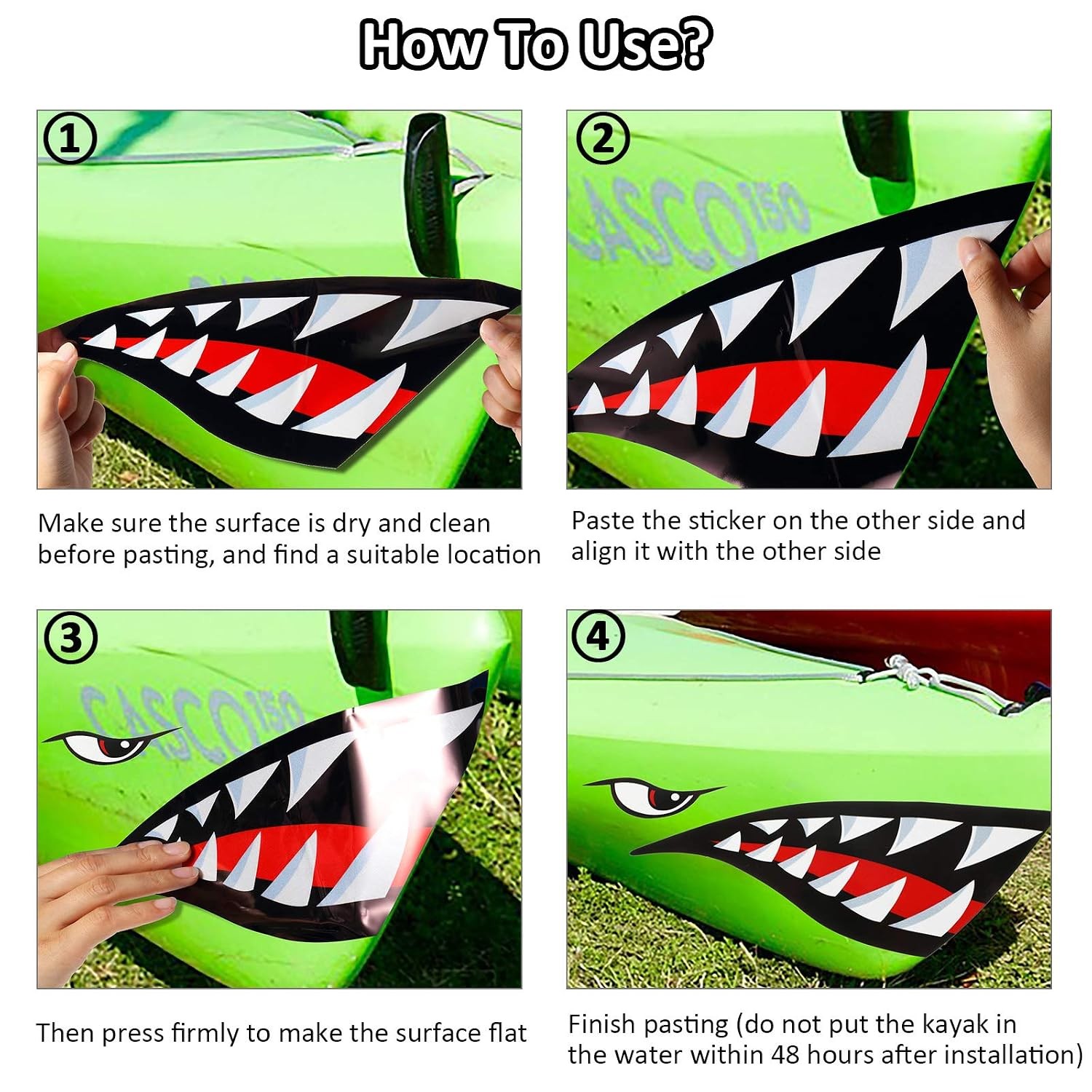 Tenare 4 Pcs Shark Teeth Mouth Kayak Stickers Decals Waterproof Flying Tiger Dec