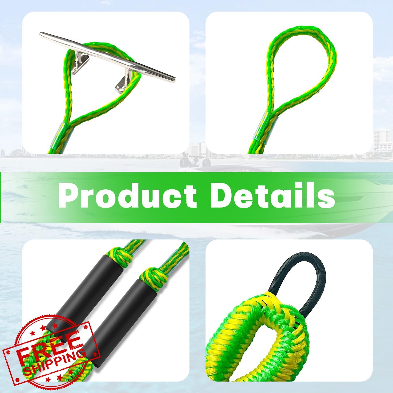 XUANNIAO 4pk Boat Dock Lines Green