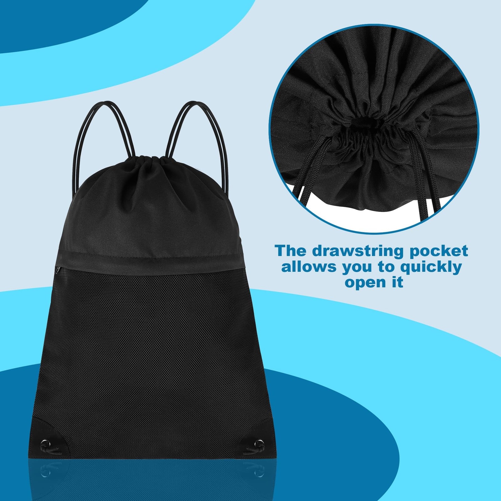 TILYMOL Drawstring Backpack Gym Bag – String for 20L, 1 Pack-black