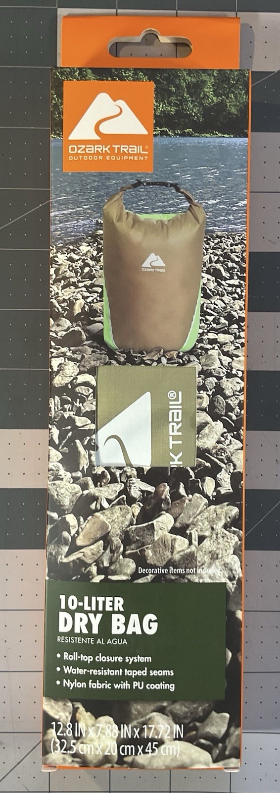 Dry Bag 10L, Green-Tan, Coated Nylon Fabric, Water Resistant