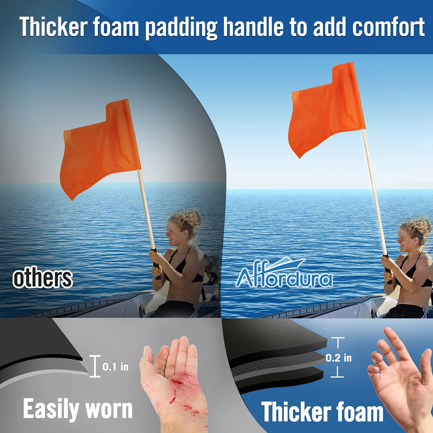 Affordura Water Ski Flag 48 Inch Orange Boat 18 inches x 12 inches,